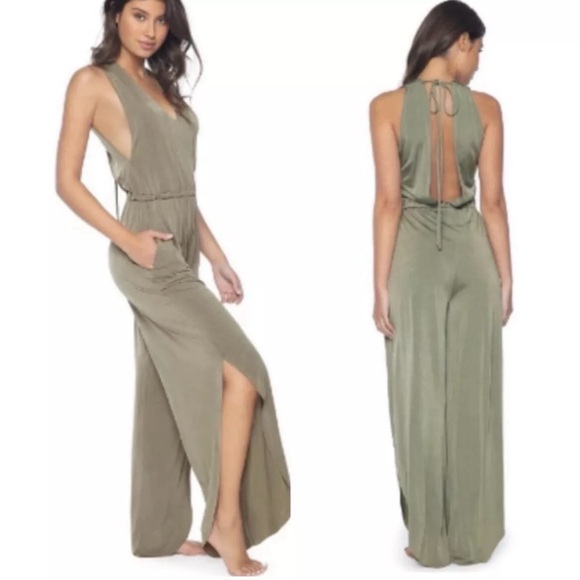 PilyQ Olive Joanne Jumpsuit Size M/L Swim Cover-up Open Back
